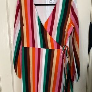 Striped dress, tie-waist, fairly low cut